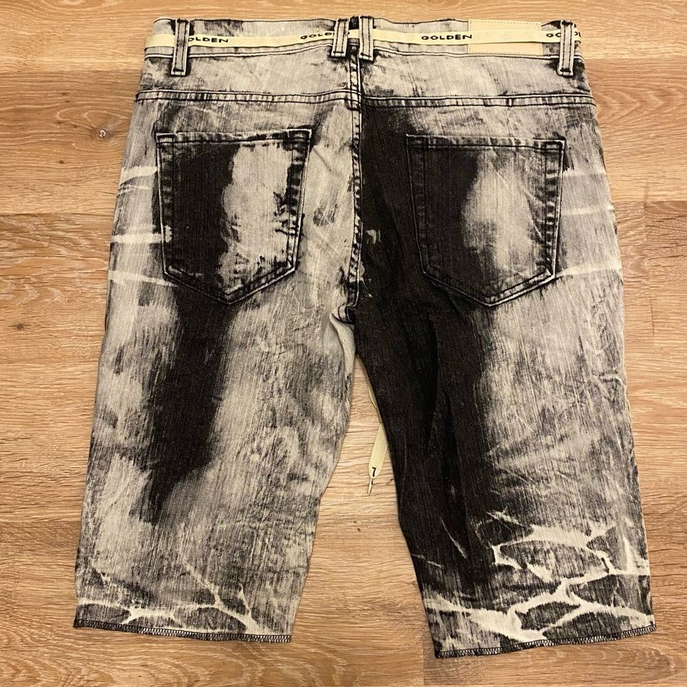 Golden Denim 32 Distressed Acid Wash Moto Jorts Shorts Drawstring Streetwear - Picture 2 of 6